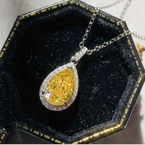 Yellow Sapphire Diamond Silver Necklace